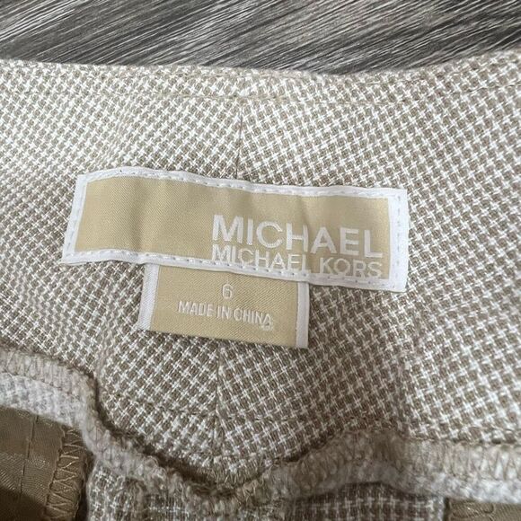 Michael Kors Checkered Tan Linen Bermuda Shorts - Picture 5 of 6
